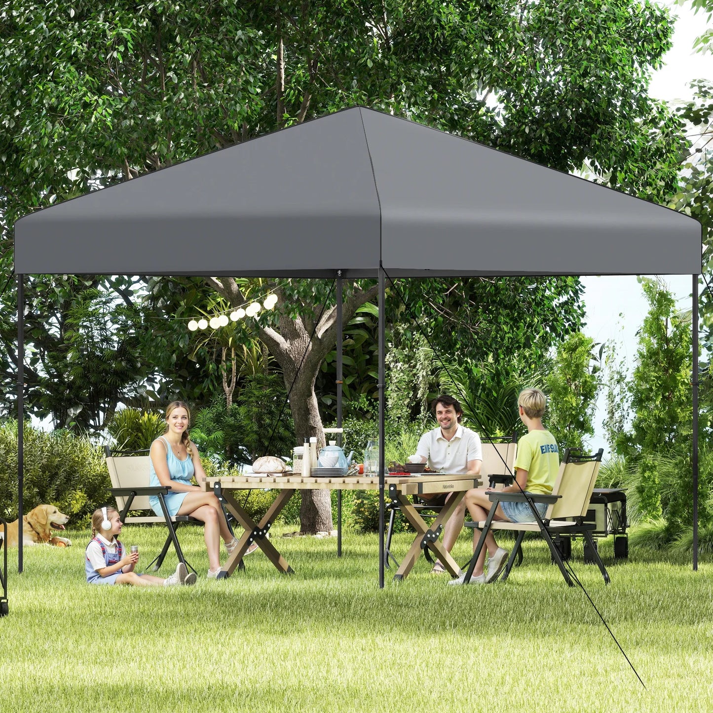 300 x 295 cm Pop up Canopy Tent with Portable Carrying Bag and Wind Ropes-Blue