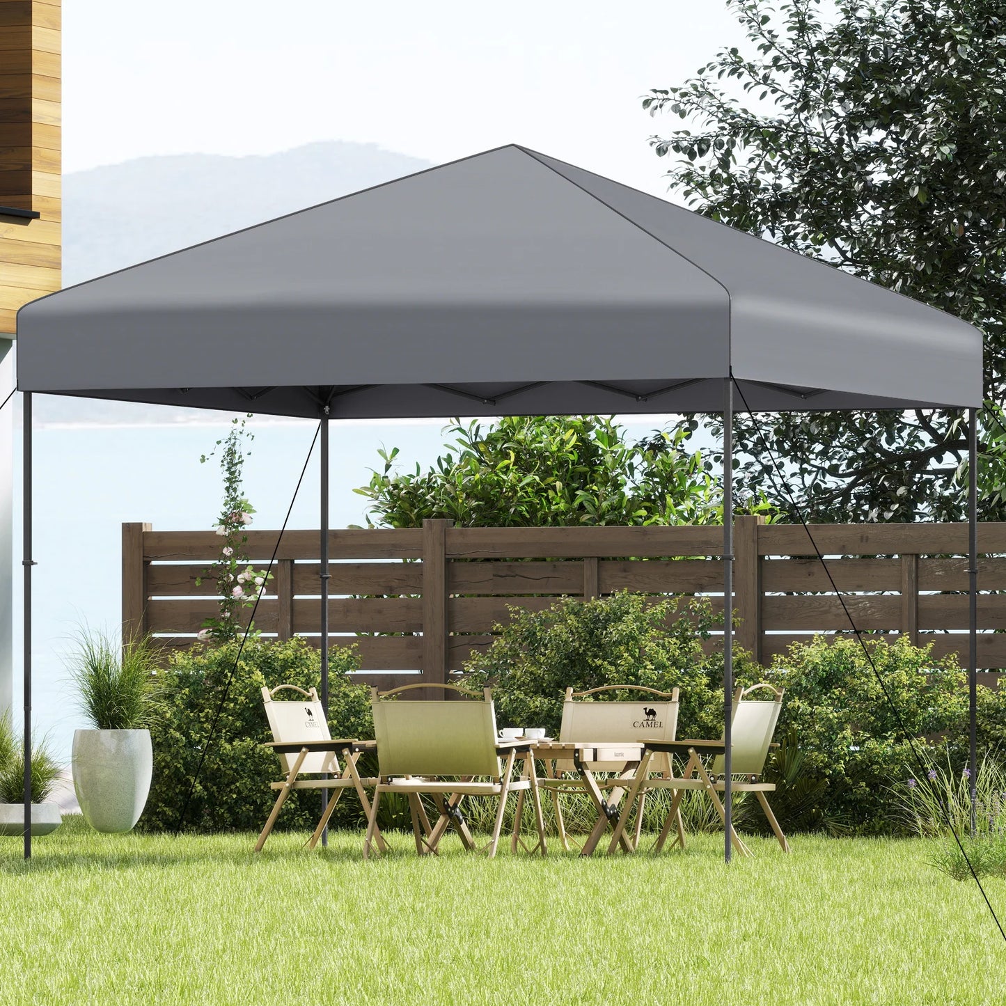 300 x 295 cm Pop up Canopy Tent with Portable Carrying Bag and Wind Ropes-Blue