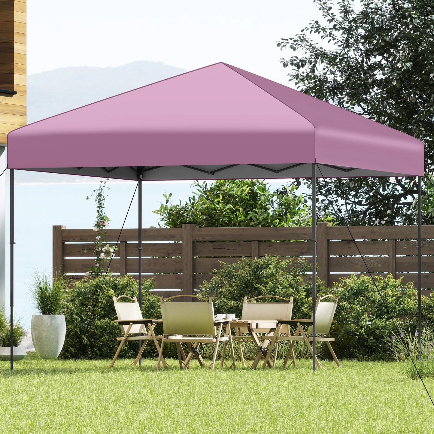 300 x 295 cm Pop up Canopy Tent with Portable Carrying Bag and Wind Ropes-Blue