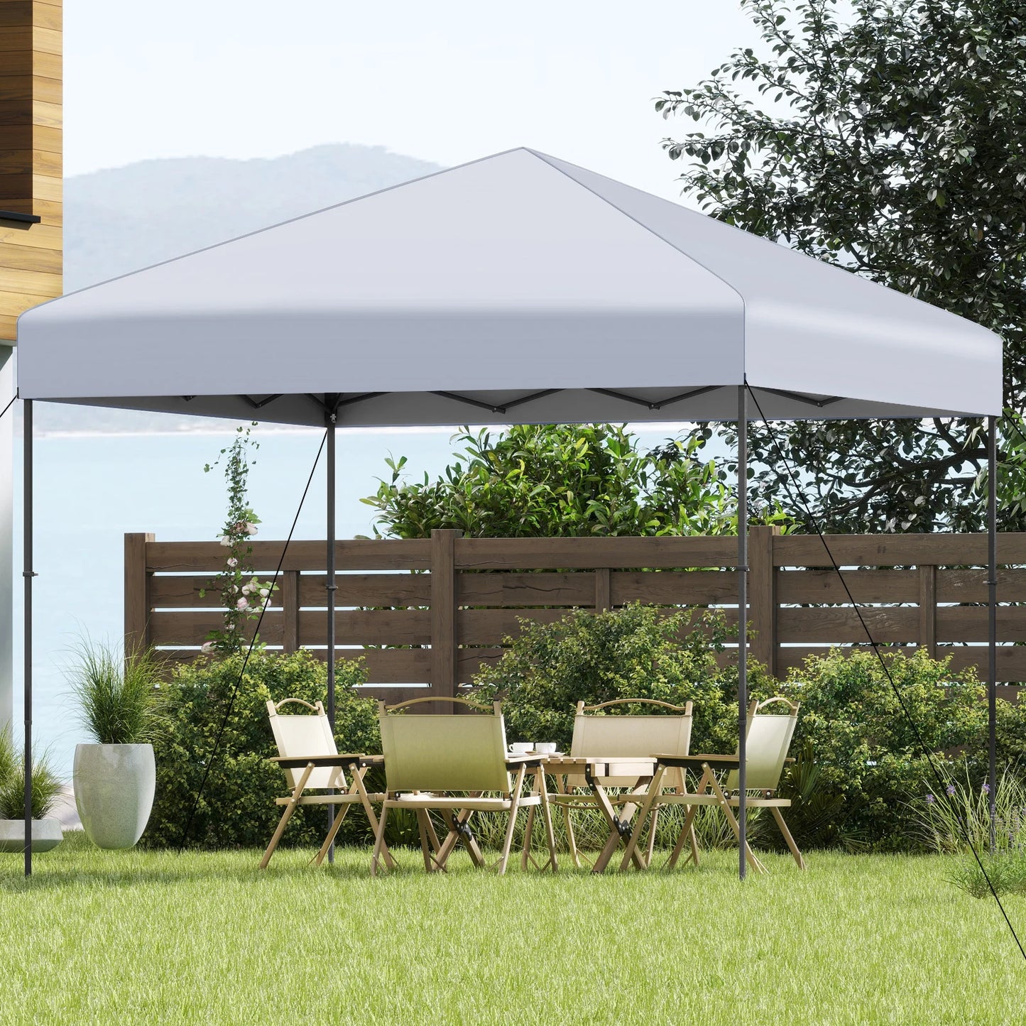 300 x 295 cm Pop up Canopy Tent with Portable Carrying Bag and Wind Ropes-Blue