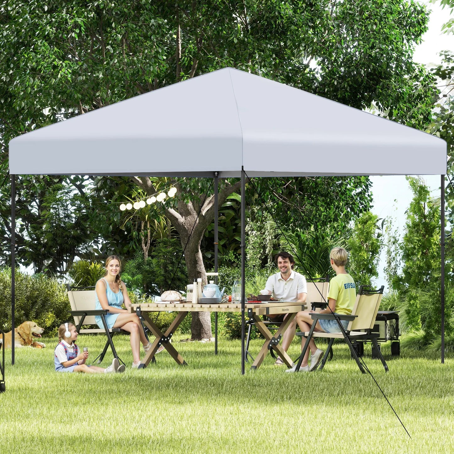 300 x 295 cm Pop up Canopy Tent with Portable Carrying Bag and Wind Ropes-Blue