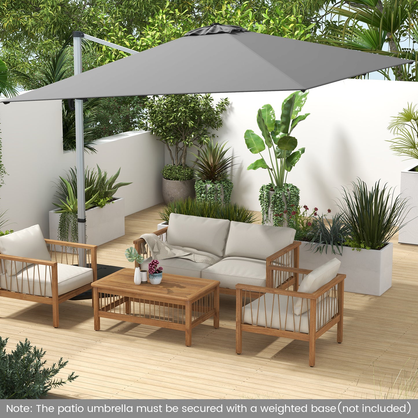 300cm Patio Cantilever Umbrella with 360° Rotation and Adjustable Tilt-Beige