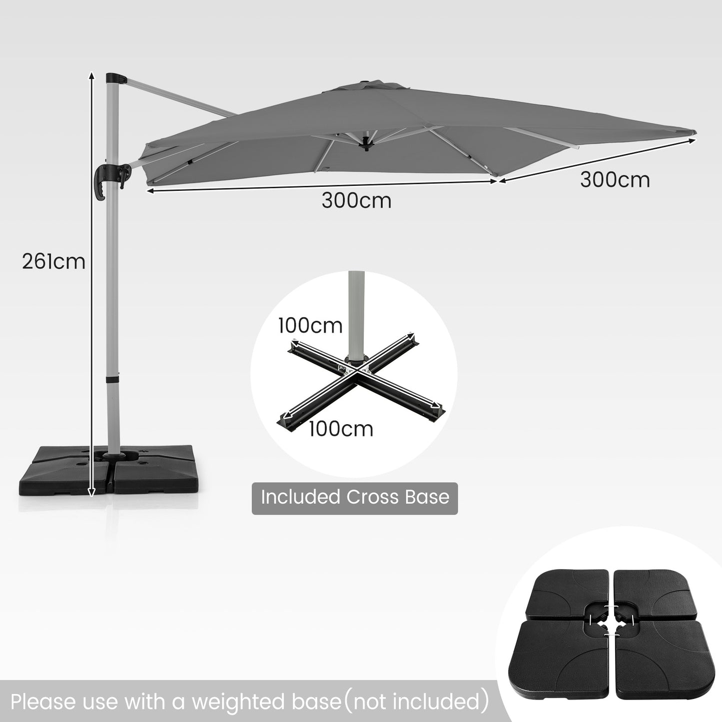 300cm Patio Cantilever Umbrella with 360° Rotation and Adjustable Tilt-Beige