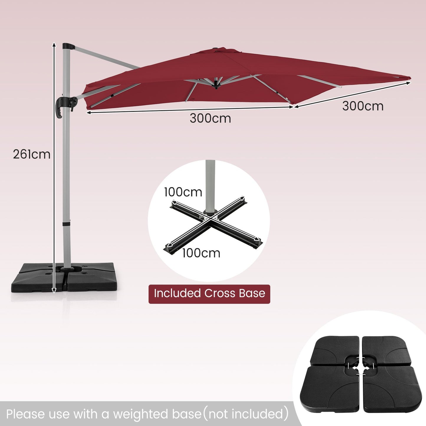 300cm Patio Cantilever Umbrella with 360° Rotation and Adjustable Tilt-Beige