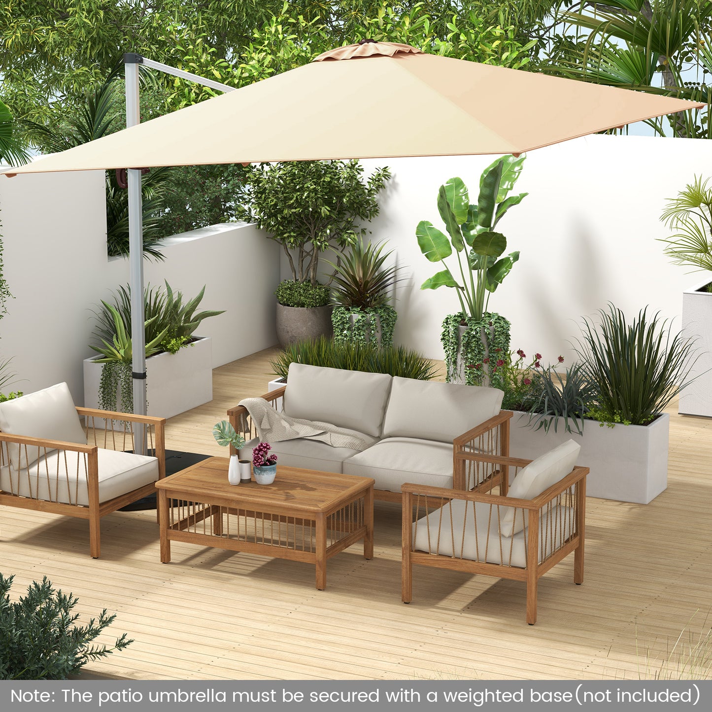 300cm Patio Cantilever Umbrella with 360° Rotation and Adjustable Tilt-Beige