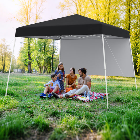 300 x 300 cm Pop up Canopy Tent with 1 Sidewall and Portable Backpack-Black