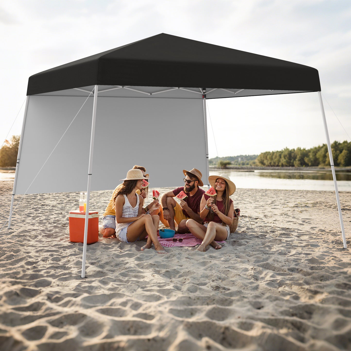 300 x 300 cm Pop up Canopy Tent with 1 Sidewall and Portable Backpack-Black