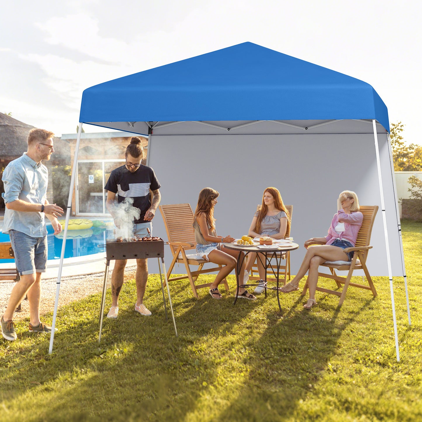 300 x 300 cm Pop up Canopy Tent with 1 Sidewall and Portable Backpack-Black