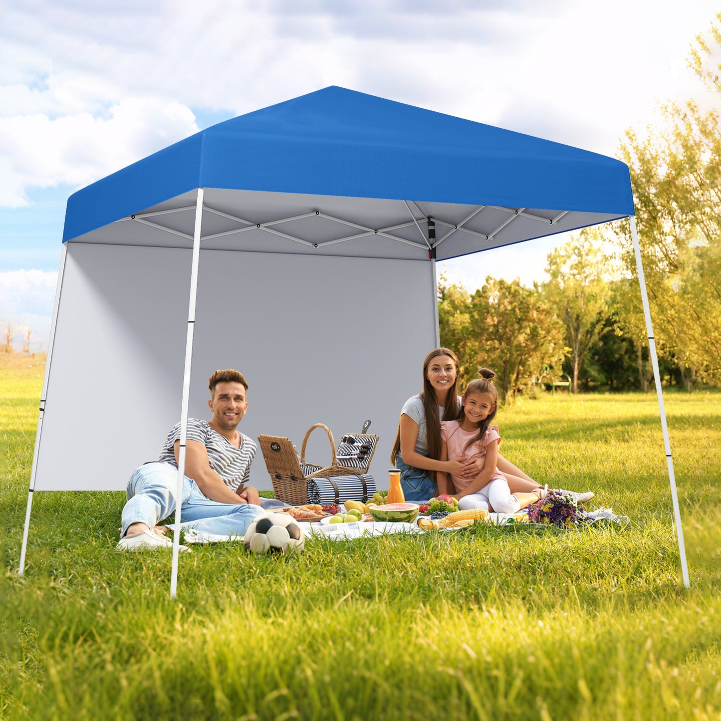 300 x 300 cm Pop up Canopy Tent with 1 Sidewall and Portable Backpack-Black