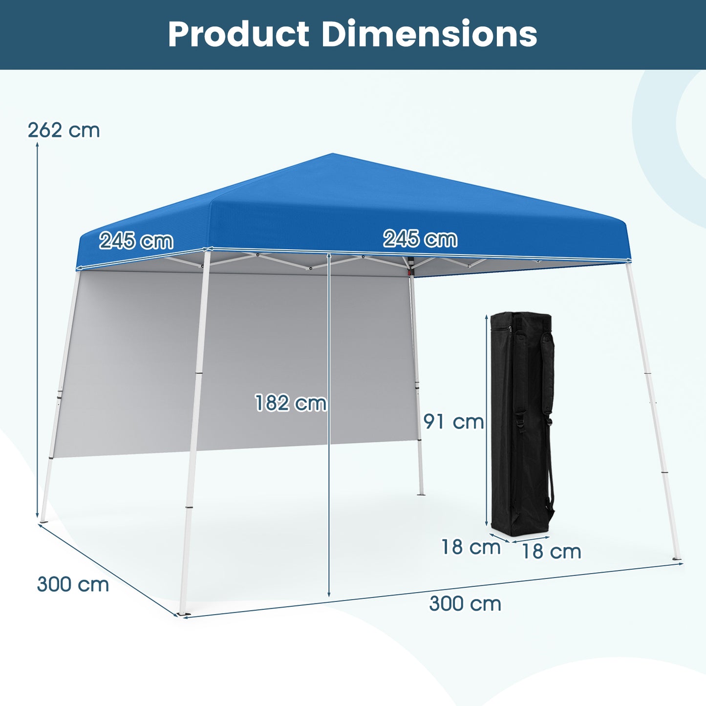 300 x 300 cm Pop up Canopy Tent with 1 Sidewall and Portable Backpack-Black