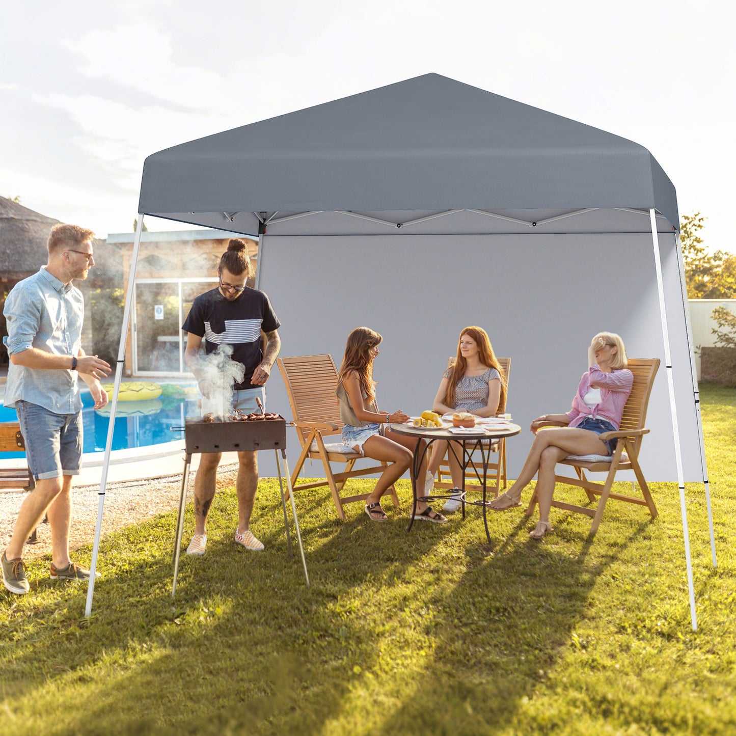 300 x 300 cm Pop up Canopy Tent with 1 Sidewall and Portable Backpack-Black
