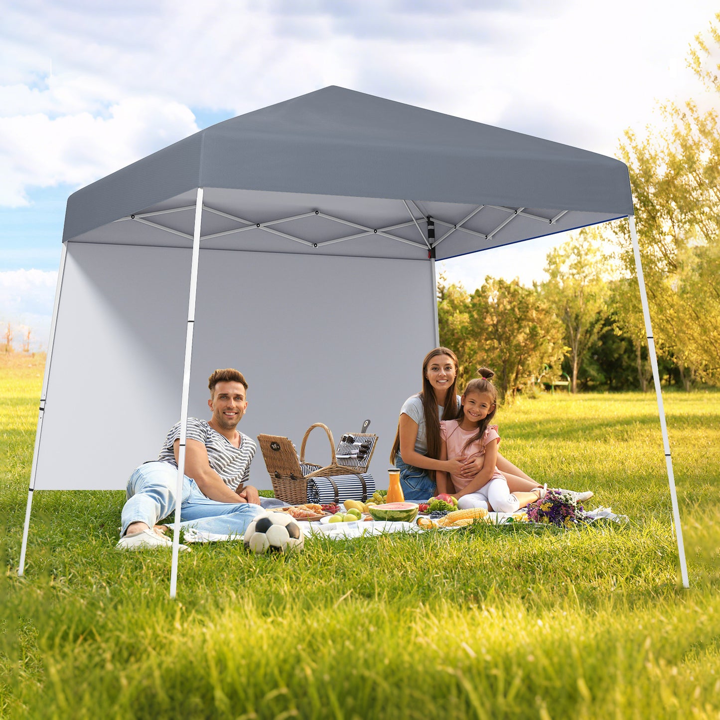 300 x 300 cm Pop up Canopy Tent with 1 Sidewall and Portable Backpack-Black