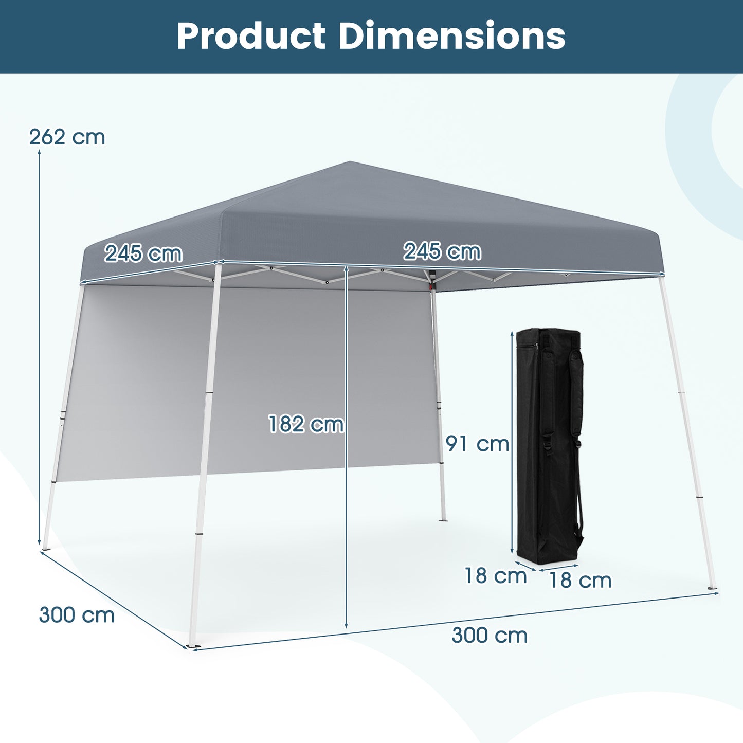 300 x 300 cm Pop up Canopy Tent with 1 Sidewall and Portable Backpack-Black