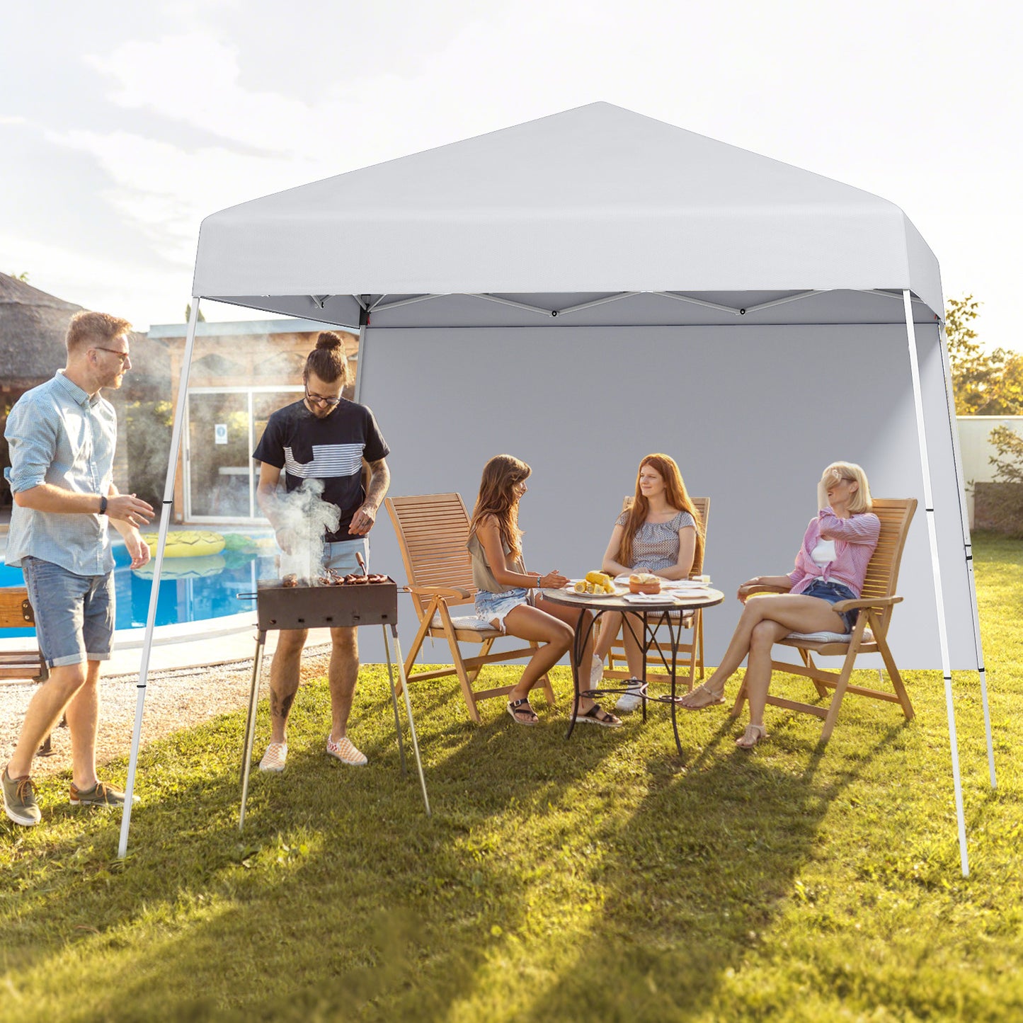 300 x 300 cm Pop up Canopy Tent with 1 Sidewall and Portable Backpack-Black