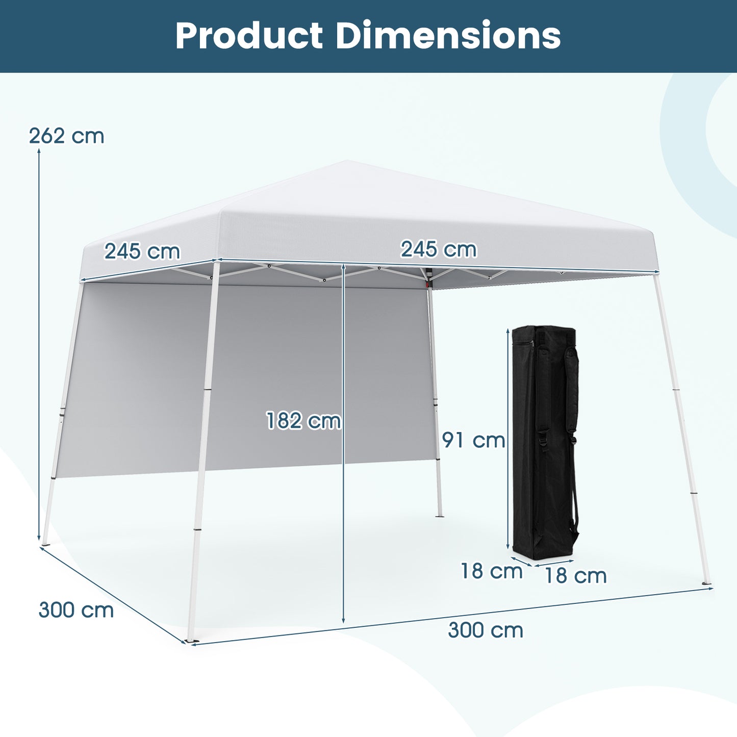 300 x 300 cm Pop up Canopy Tent with 1 Sidewall and Portable Backpack-Black