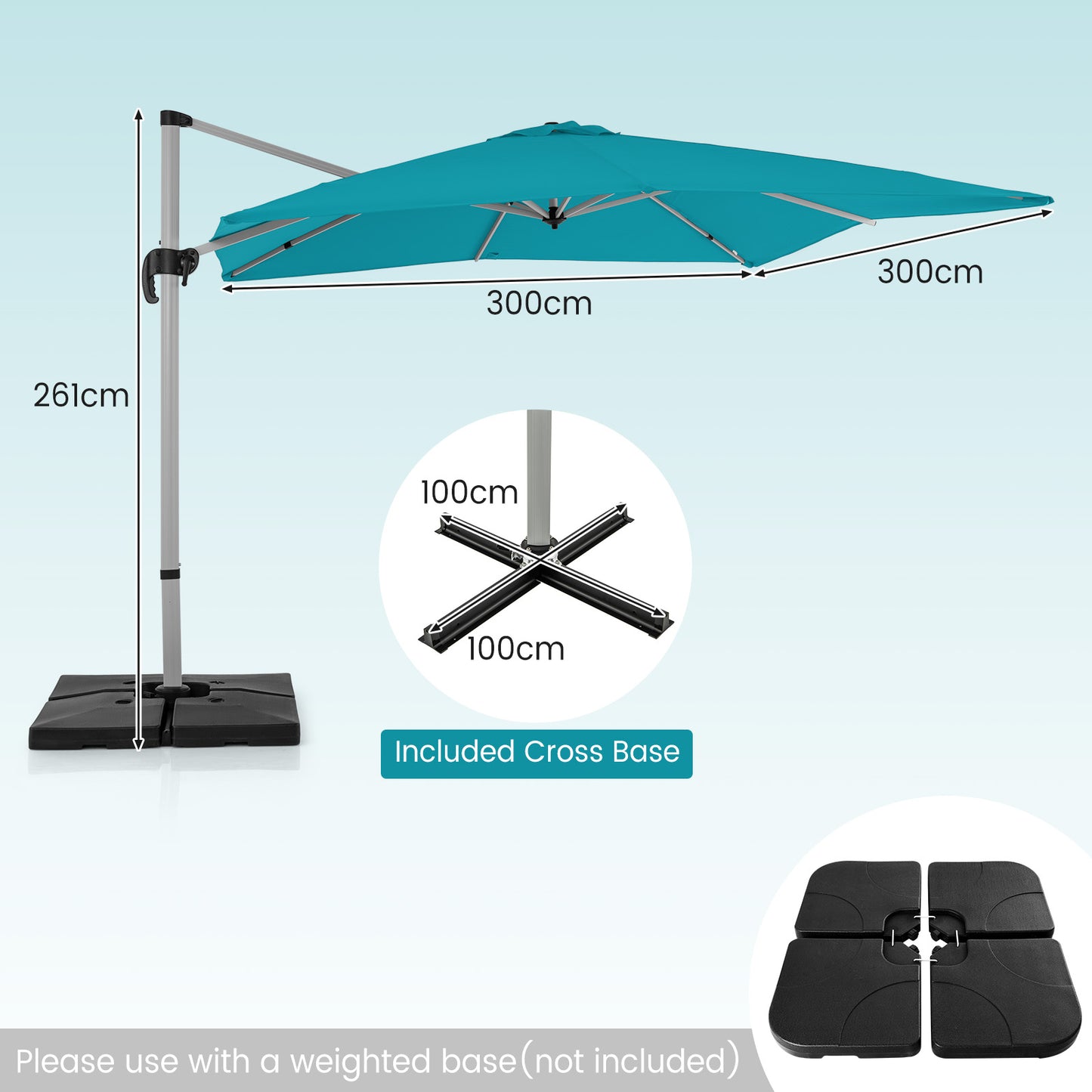 300cm Patio Cantilever Umbrella with 360° Rotation and Adjustable Tilt-Beige