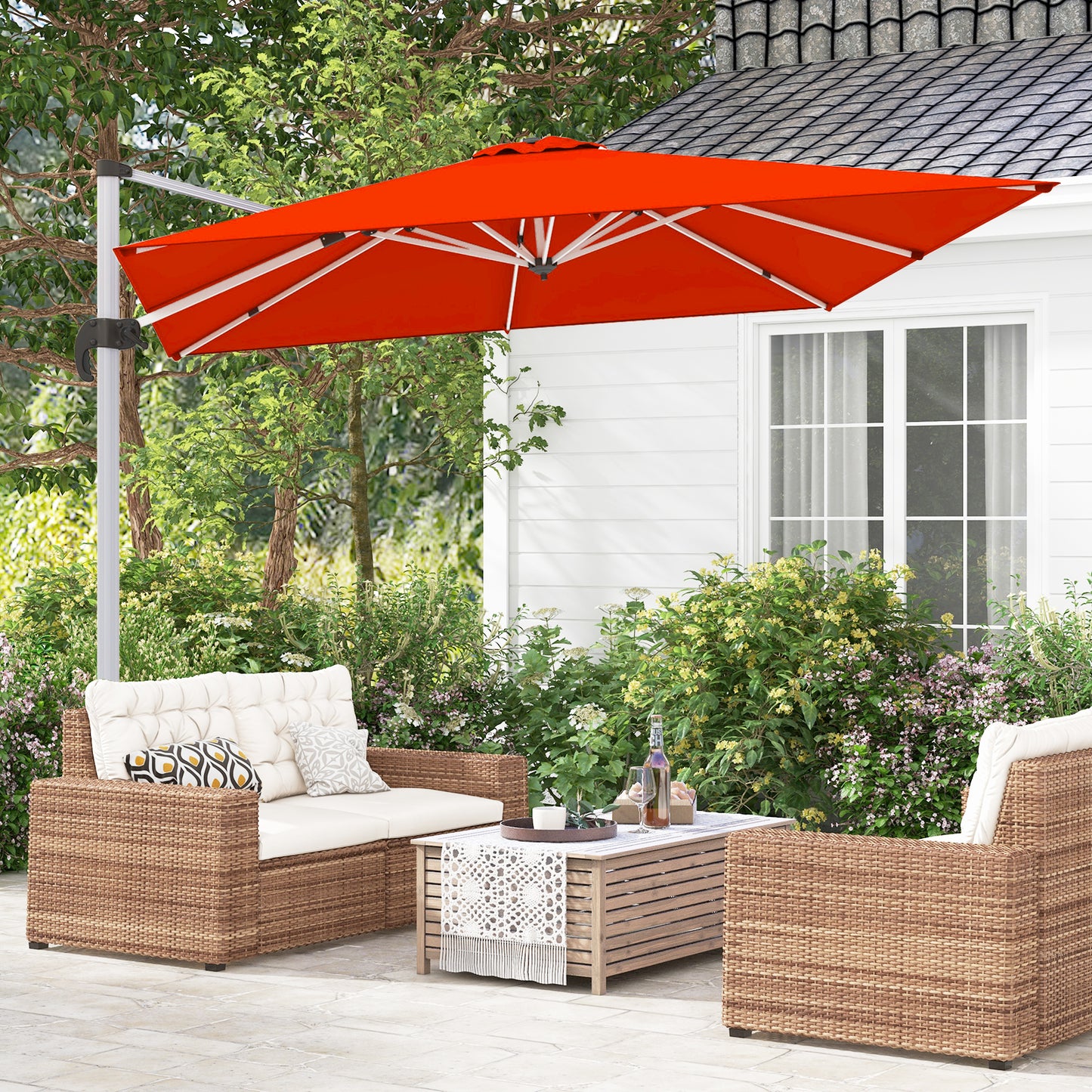 300cm Patio Cantilever Umbrella with 360° Rotation and Adjustable Tilt-Beige