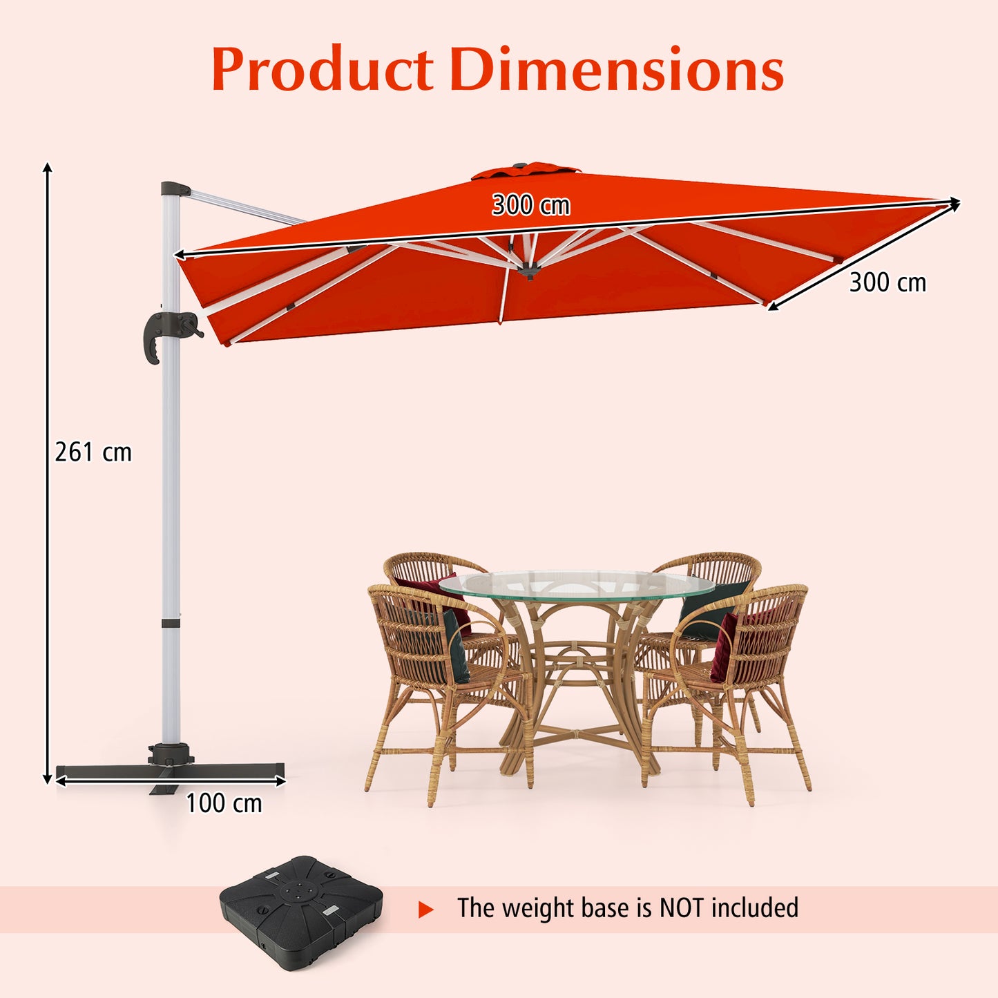 300cm Patio Cantilever Umbrella with 360° Rotation and Adjustable Tilt-Beige