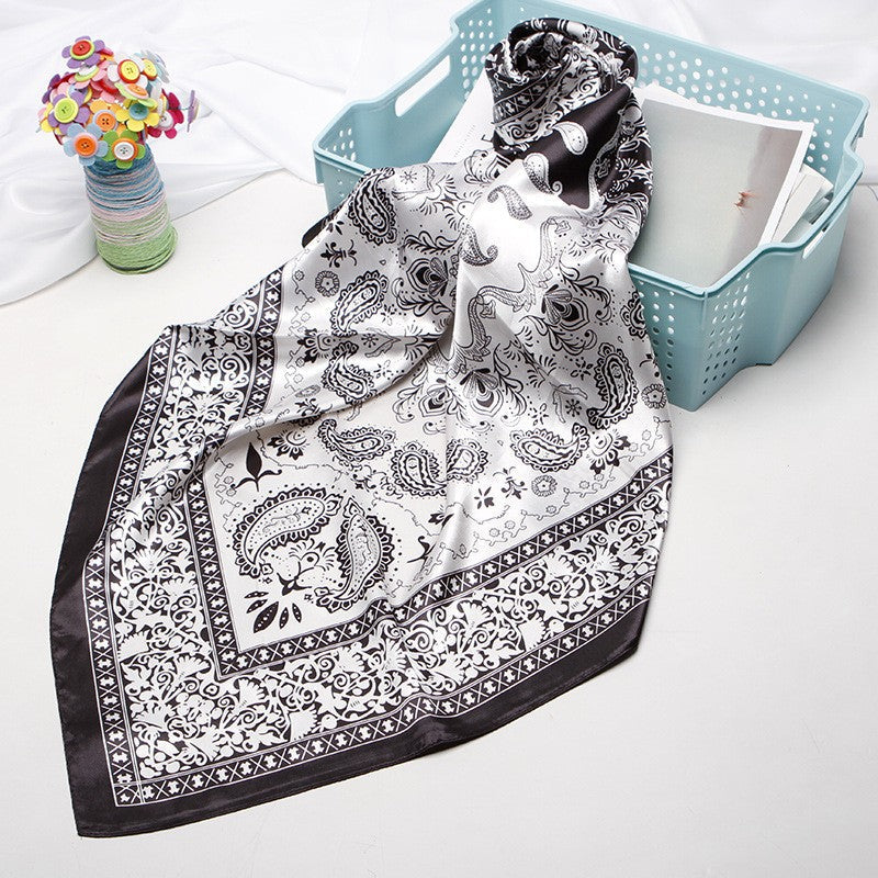 Classic Cashew-patterned Silk Satin Scarf, Printed Headscarf for Women, 90/90cm Square Scarf