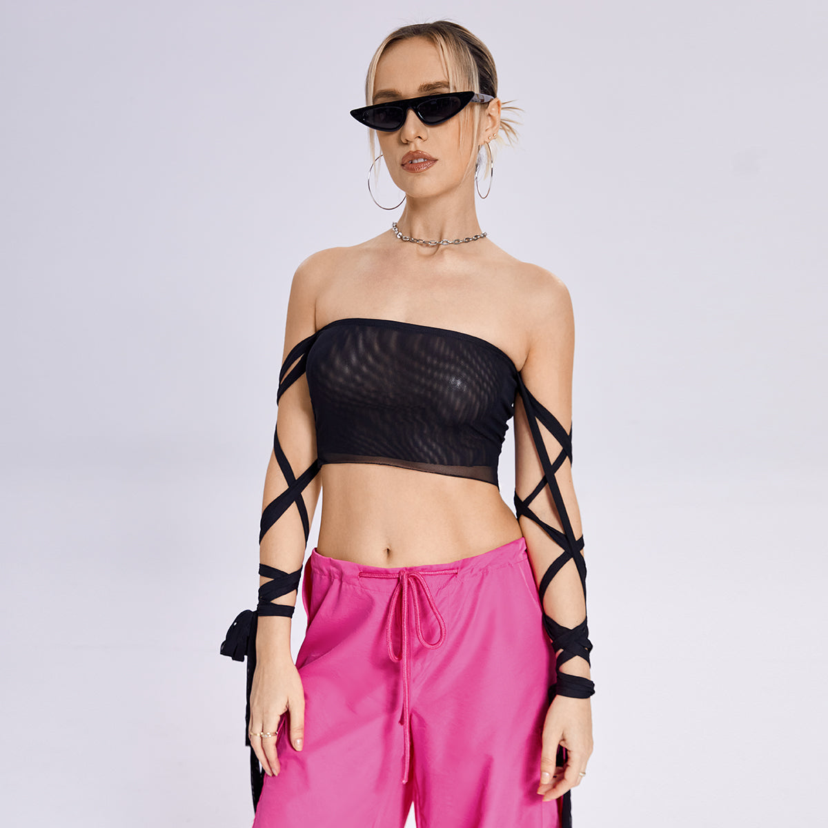 New Style Womens Elastic Cross Arm Solid Color Straps Tank Top Casual Summer Ladies Slim Top