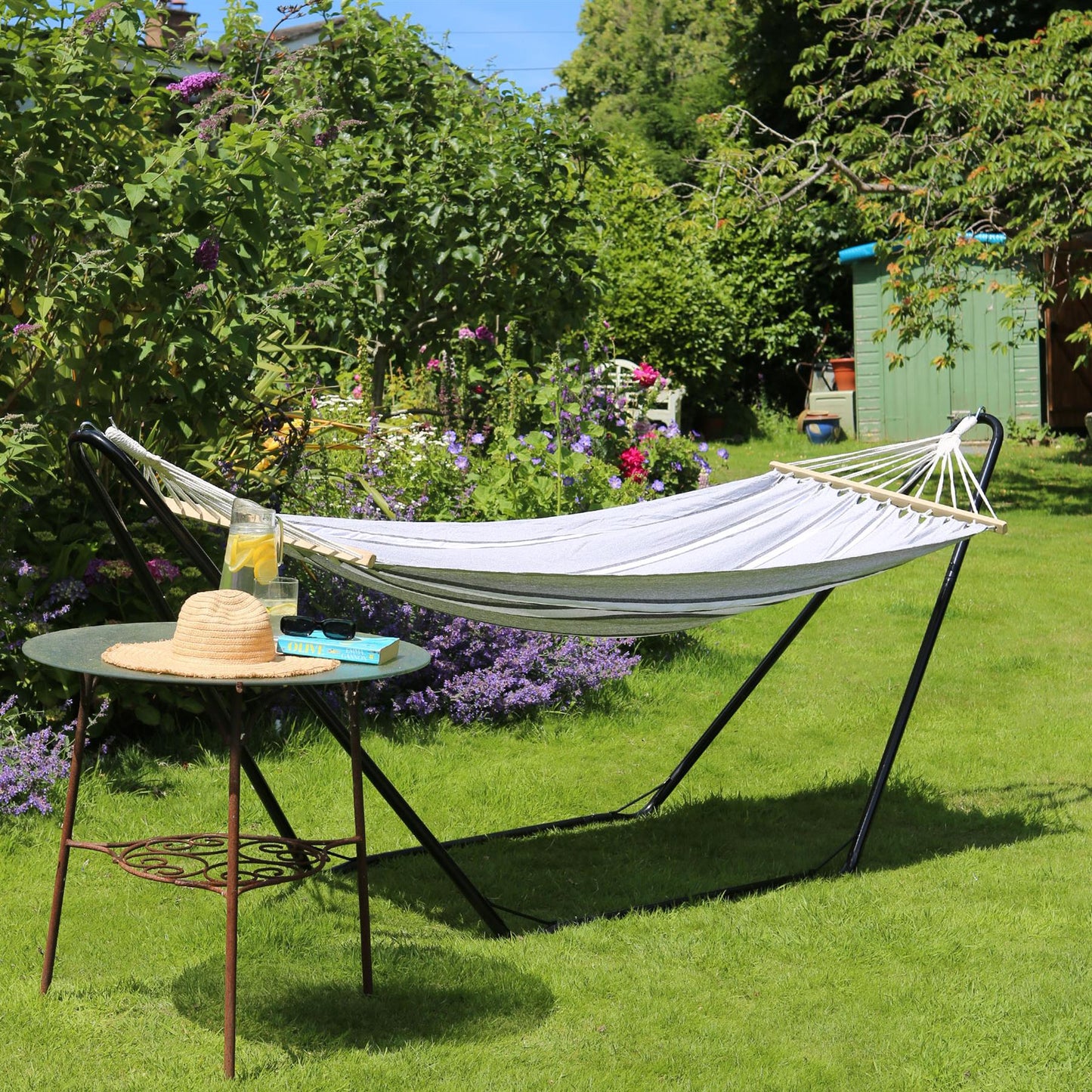Deluxe Cotton Garden Hammock with Metal Stand