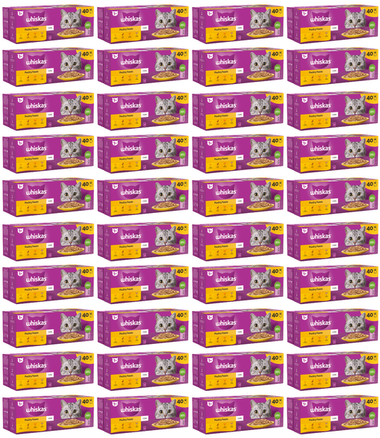 40 x Whiskas Cat 1+ Pouch Jelly Poultry Feasts (85Gm)