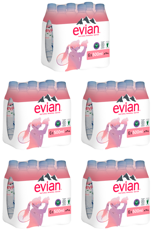 5 x Evian Still Water 6Pk 6X500Mls