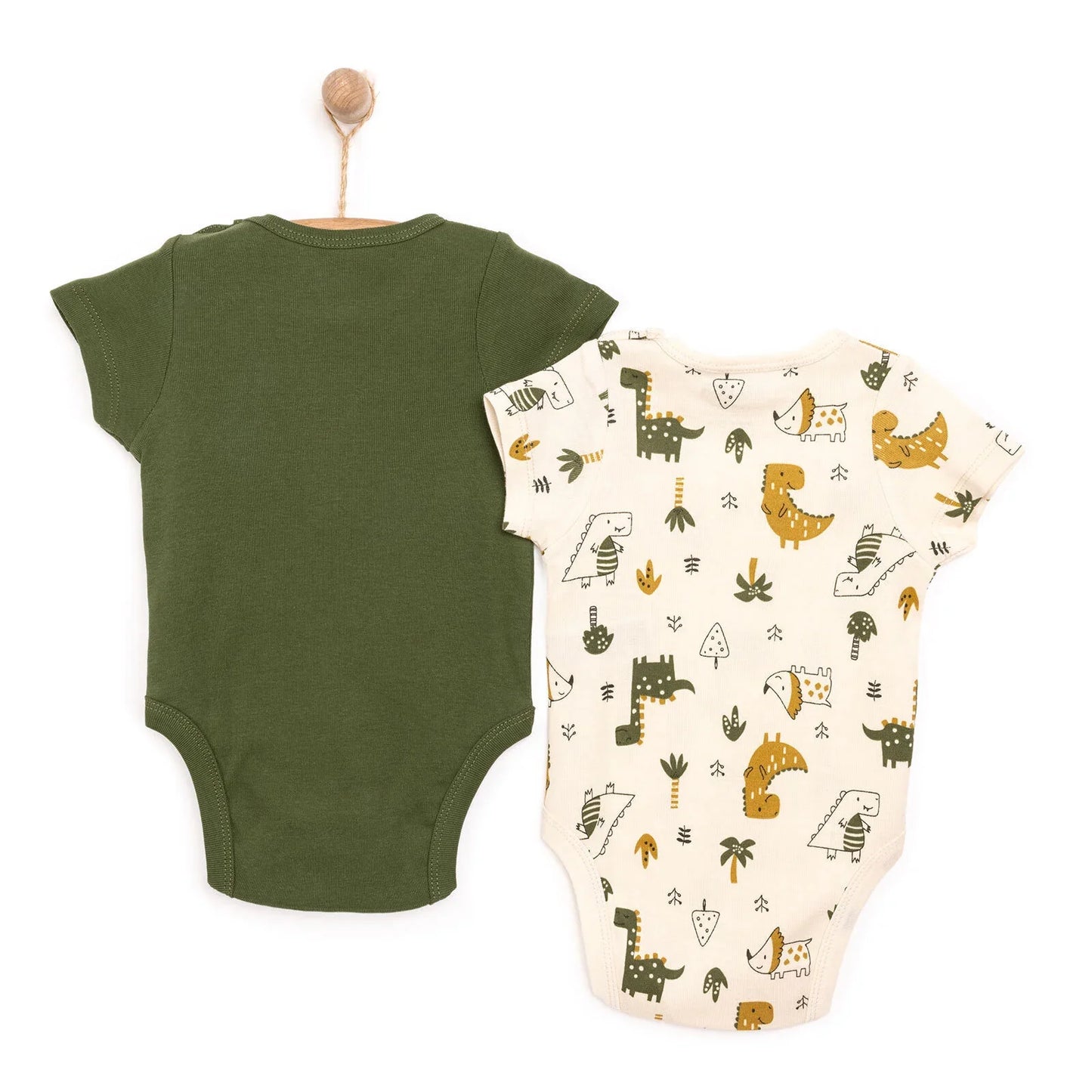 HelloBaby Boy Short Sleeve Bodysuit 2 pcs - Khaki