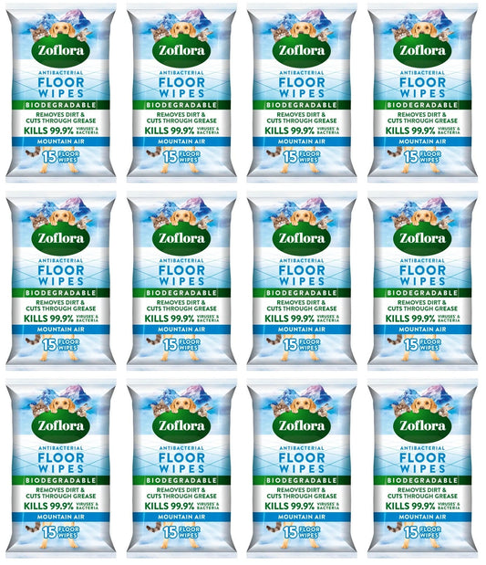 12 x Zoflora Floor Wipes Mountain Air  - 15 PACK