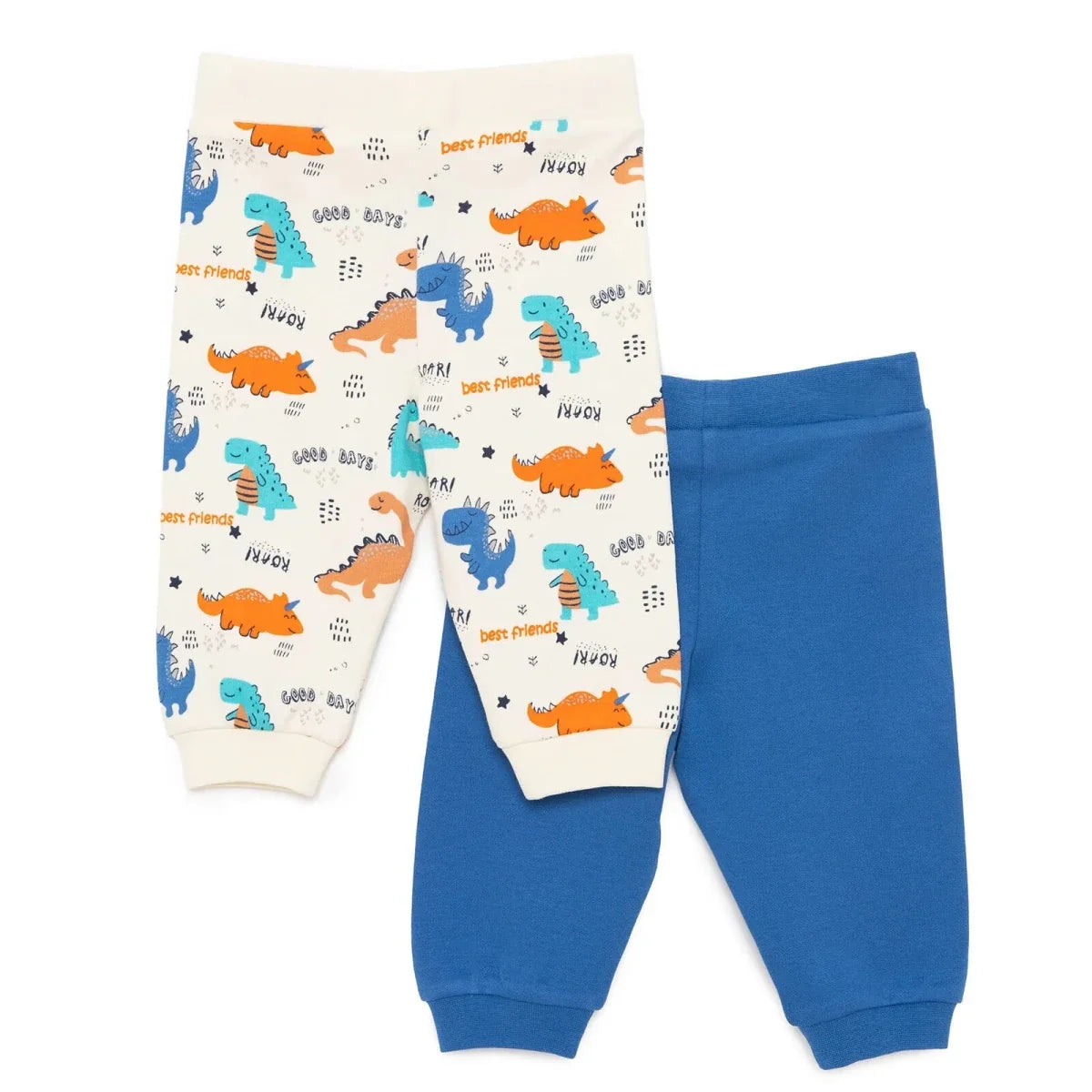 Baby Boy Footless Trousers Dinosaur Print - Ecru