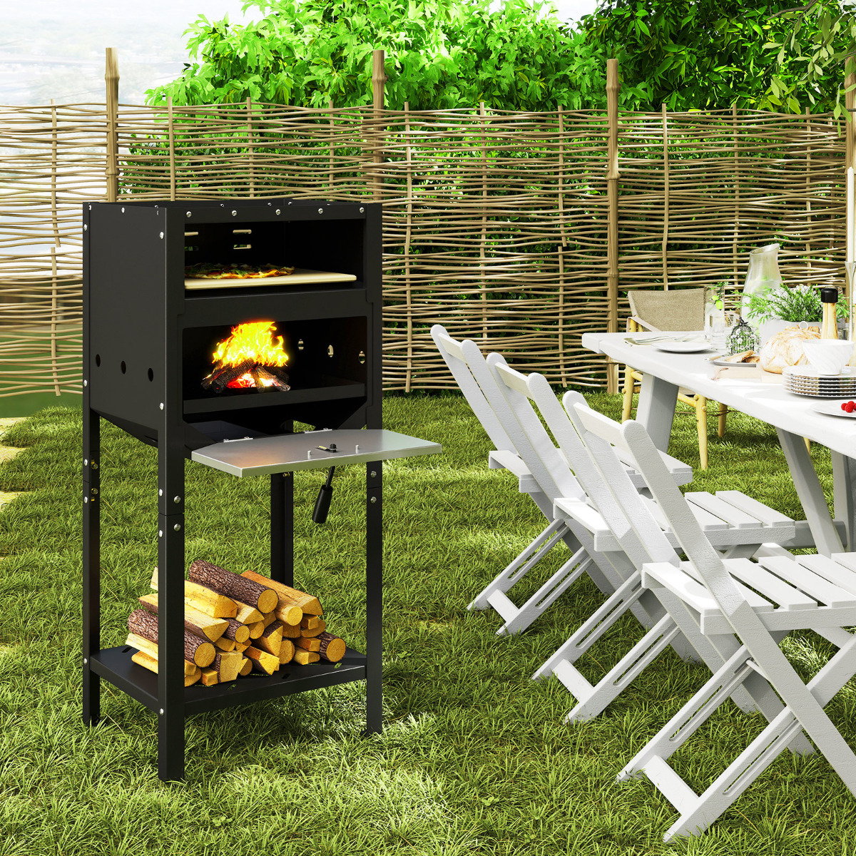 30 cm Outdoor Pizza Oven Pizza Peel and Oxford Cloth Cover-Black