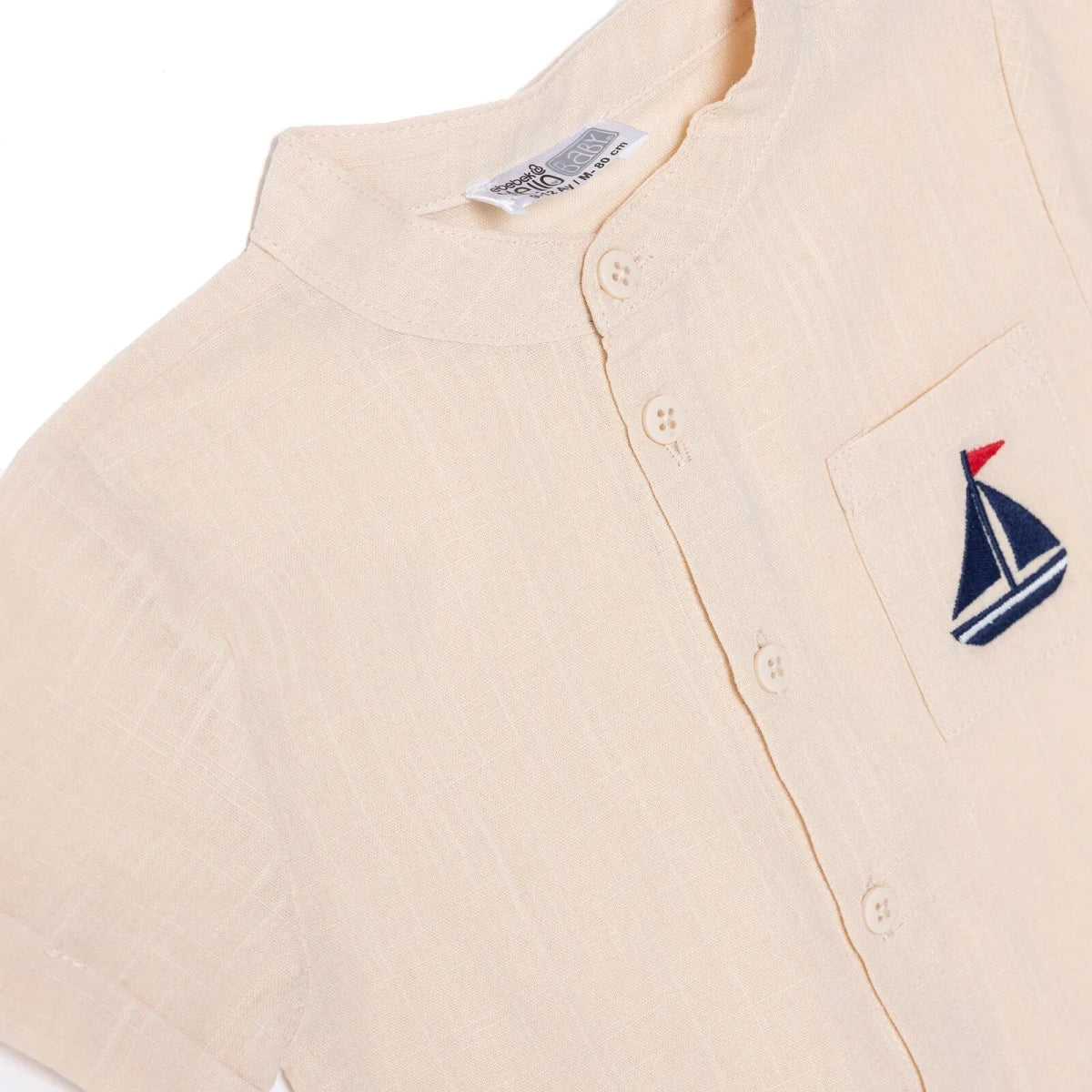 HelloBaby Boys Shirt Nautical Print Buttoned Little Sailor Mandarin Collar Long Sleeve - Beige