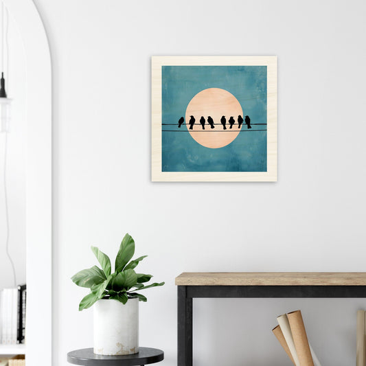 Birds on a Wire Wall Art – Minimalist Sunset Print
