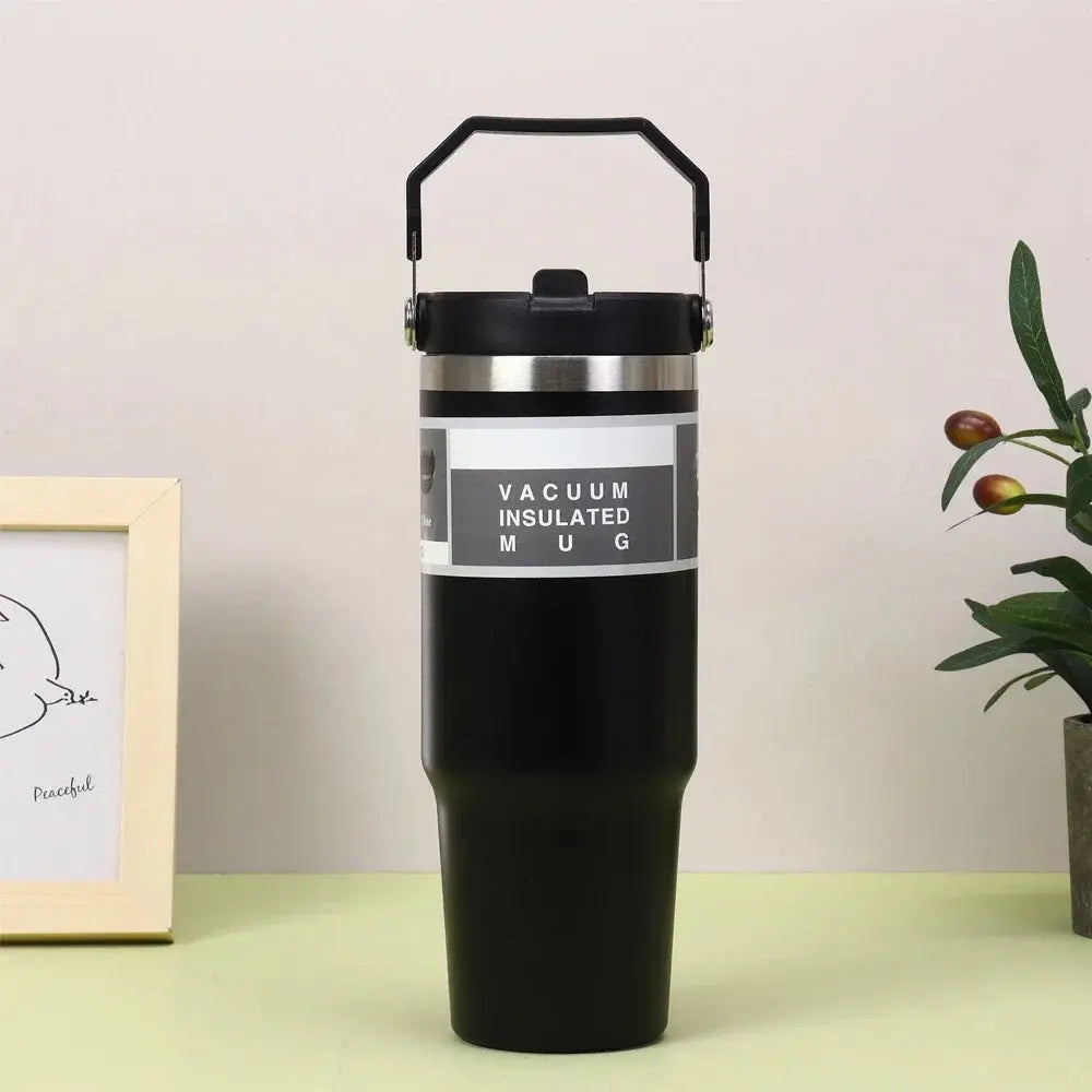 30oz Stainless Steel Thermos Mug with Tritan Lid & Handle – Double-Layer Vacuum Insulated for Hot & Cold Drinks