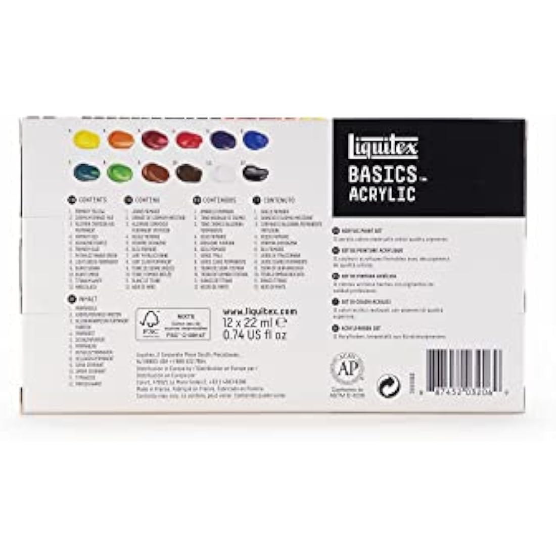 Liquitex Acrylic Basics Set of 12 x 22 ml Colours