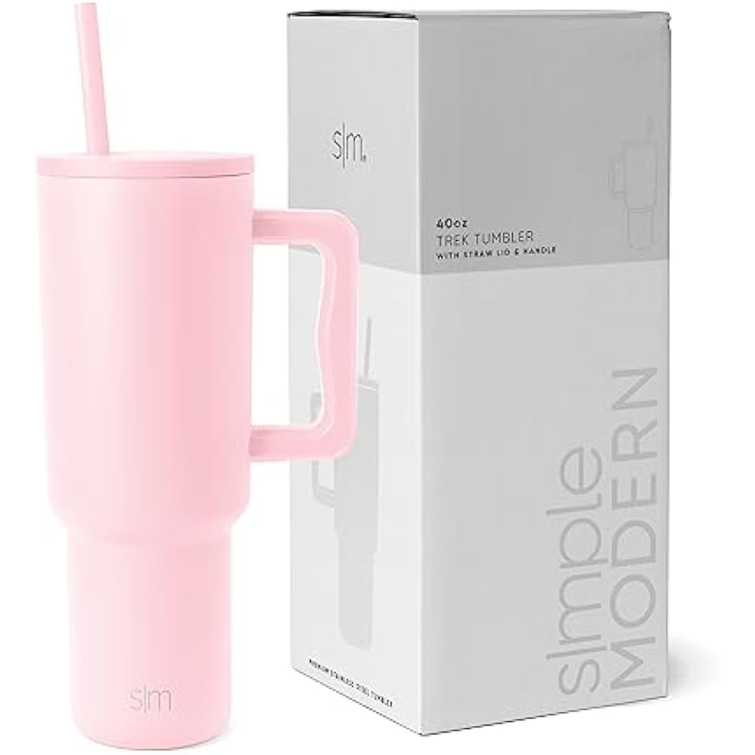 Simple Modern Tumbler 40 oz with Handle and Straw | Insulated Stainless Steel Water Bottle Iced Coffee Cup Travel Mug | Gifts for Women & Men | Trek | 1180ml | Blush