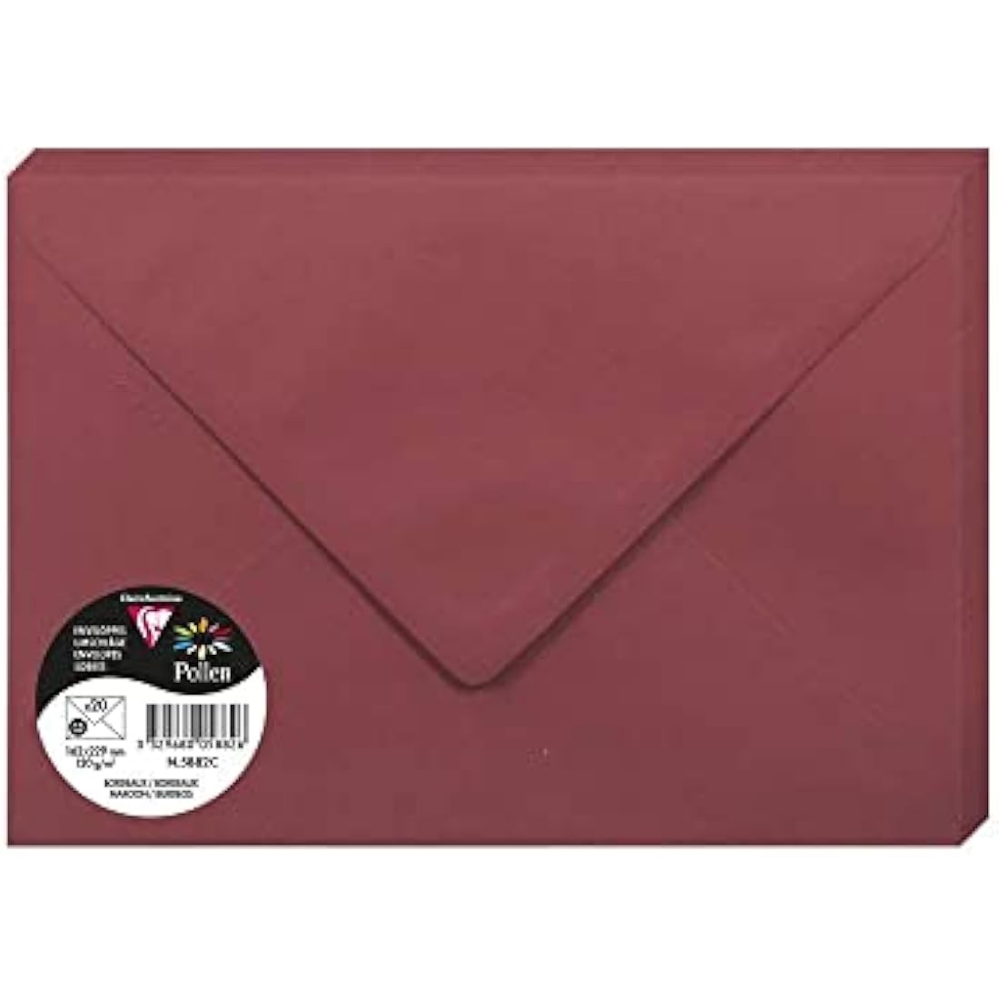 Clairefontaine - Ref 5882C - Pollen Envelopes (Pack of 20) - C5 Sized, 120gsm Paper, Gummed Seal, Inkjet & Laser Printer Compatible, Acid Free - Maroon