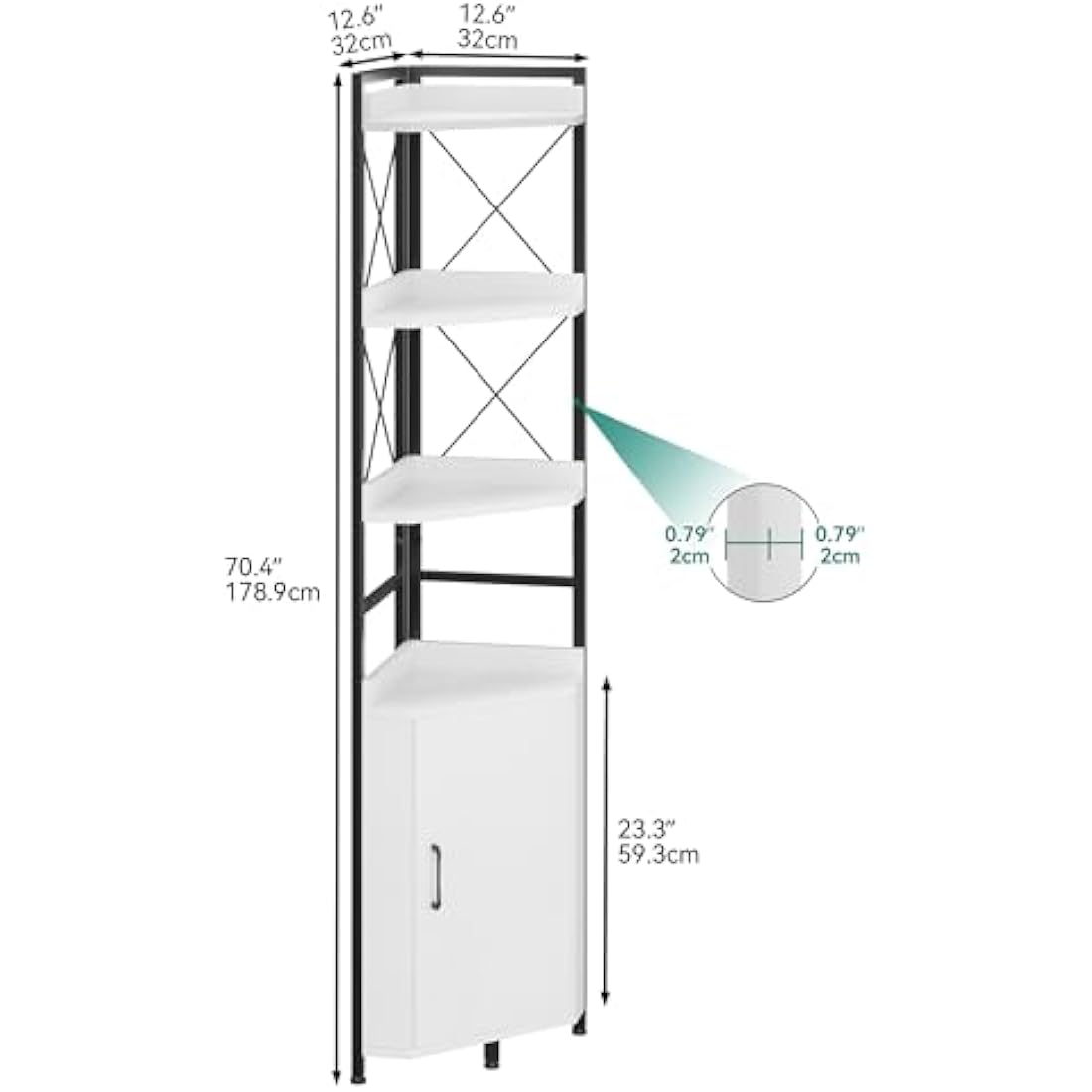 YITAHOME Corner Shelf 4 Tiers, Industrial Bookshelf with Cabinet Floorstanding Bookcase Wooden Storage Rack Shelving Units for Living Room, Home Office, Hallway, White Book shelves