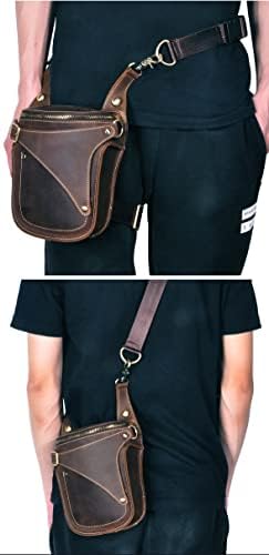 Le'aokuu Mens Genuine Leather Messenger Shoulder Bag Waist Bag Pack Drop Leg Bag Motorcycle 833
