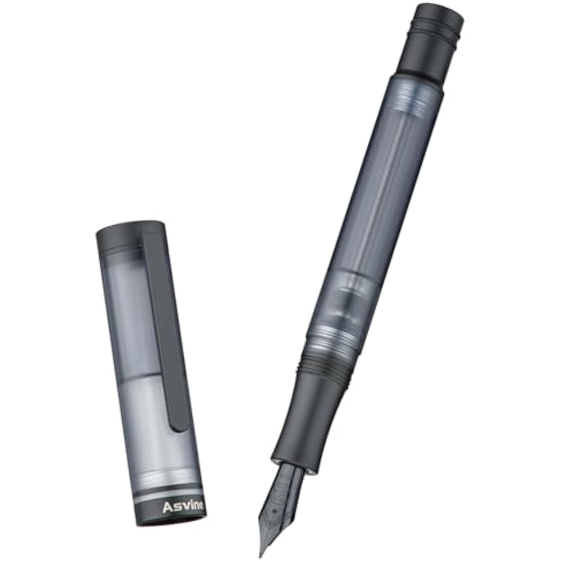 Asvine V200 Titanium Fountain Pen Vacuum Filling, Matte Black Bock Broad Nib Transparent Acrylic Smooth Writing Pen Case Set