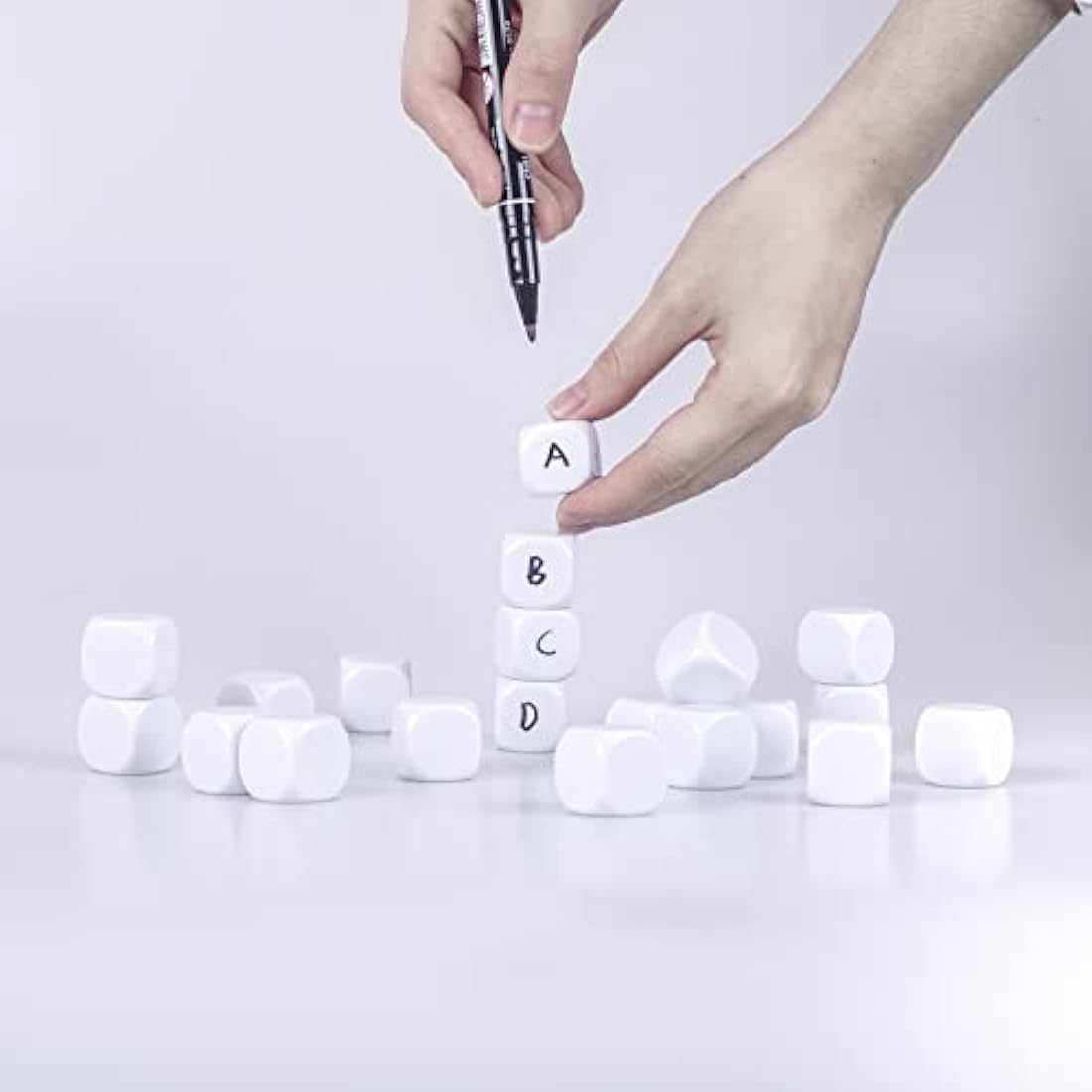 KAIHENG 22mm Acrylic Dice with Smoothed Surface Six Sided Dice with Rounded Corner Blank White Dice Cubes for Board Games, DIY Sticker, Math Counting Teaching, Party Fun 100PCS