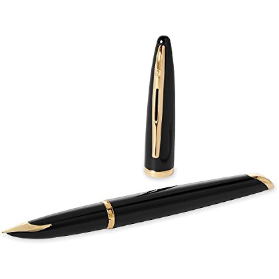 Waterman Carène Black Sea Fountain Pen | High-Gloss Black & 23k Gold Clip | Medium Nib with Blue Ink Cartridge | Gift Box