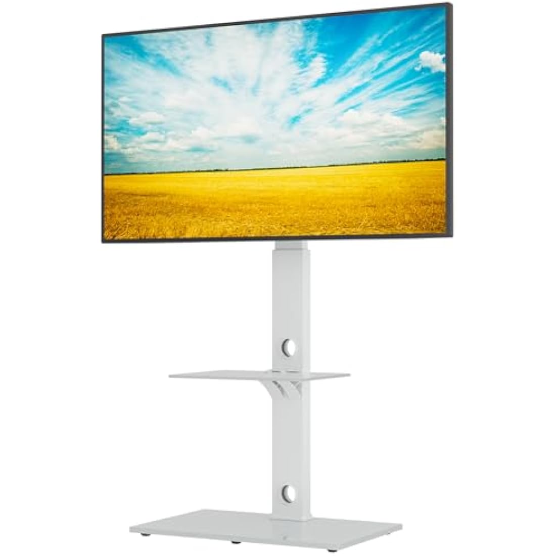 BONTEC Universal Floor TV Stand for 30-70 inch LED OLED LCD Plasma Flat Curved Screens, Height Adjustable Tall TV Stand with 2-Tier Tempered Glass Shelves up to 40KG, Max VESA 600x400mm (White)