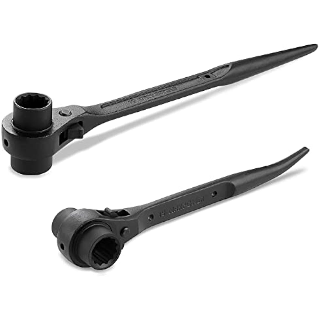 MAXPOWER Spud Ratchet Set 2PCs, Straight Spud Scaffold Spanner Wrench 19mm x 21mm & Offset Spud Ratchet Podger Spanner 17mm x 19mm