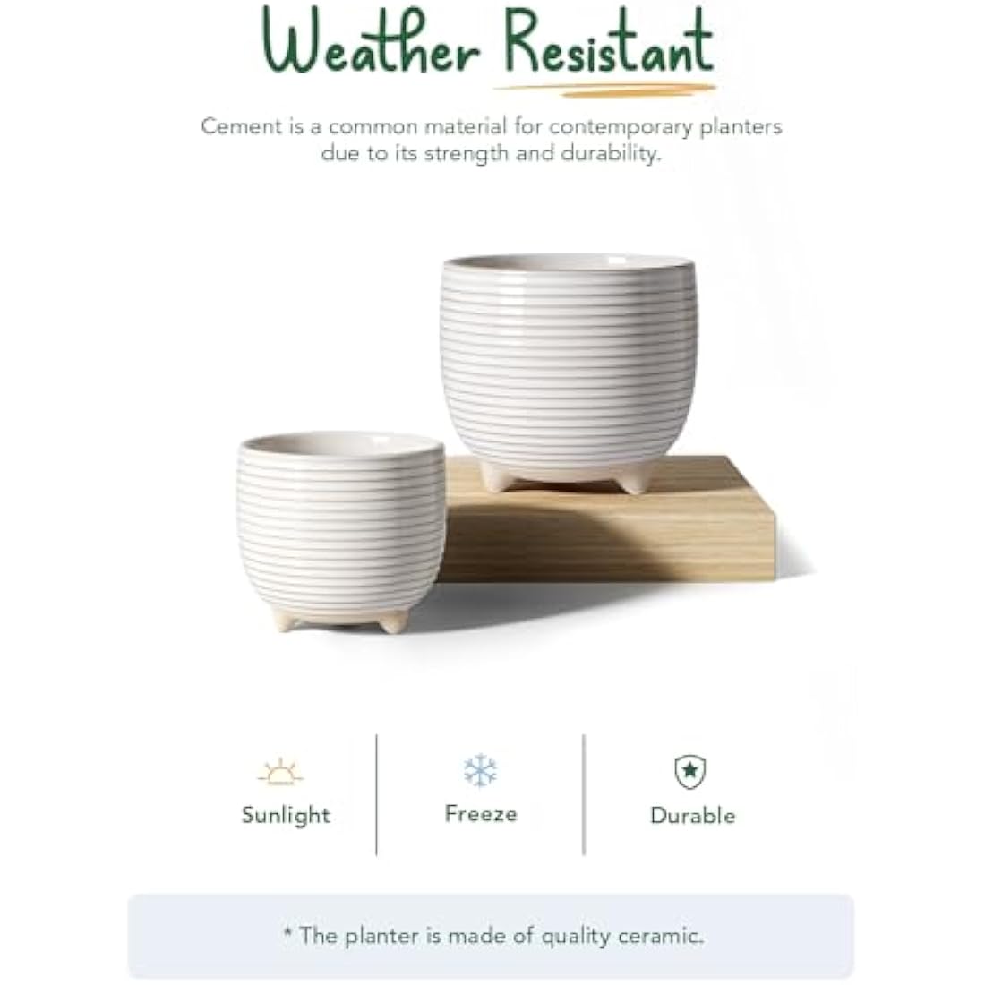 LE TAUCI Ceramic Plant Pots, 12 + 16 cm Footed Pots for Plants, Cute Modern Flower Pots for House and Office, Small Indoor Planters with Drainage, Reactive Glaze White