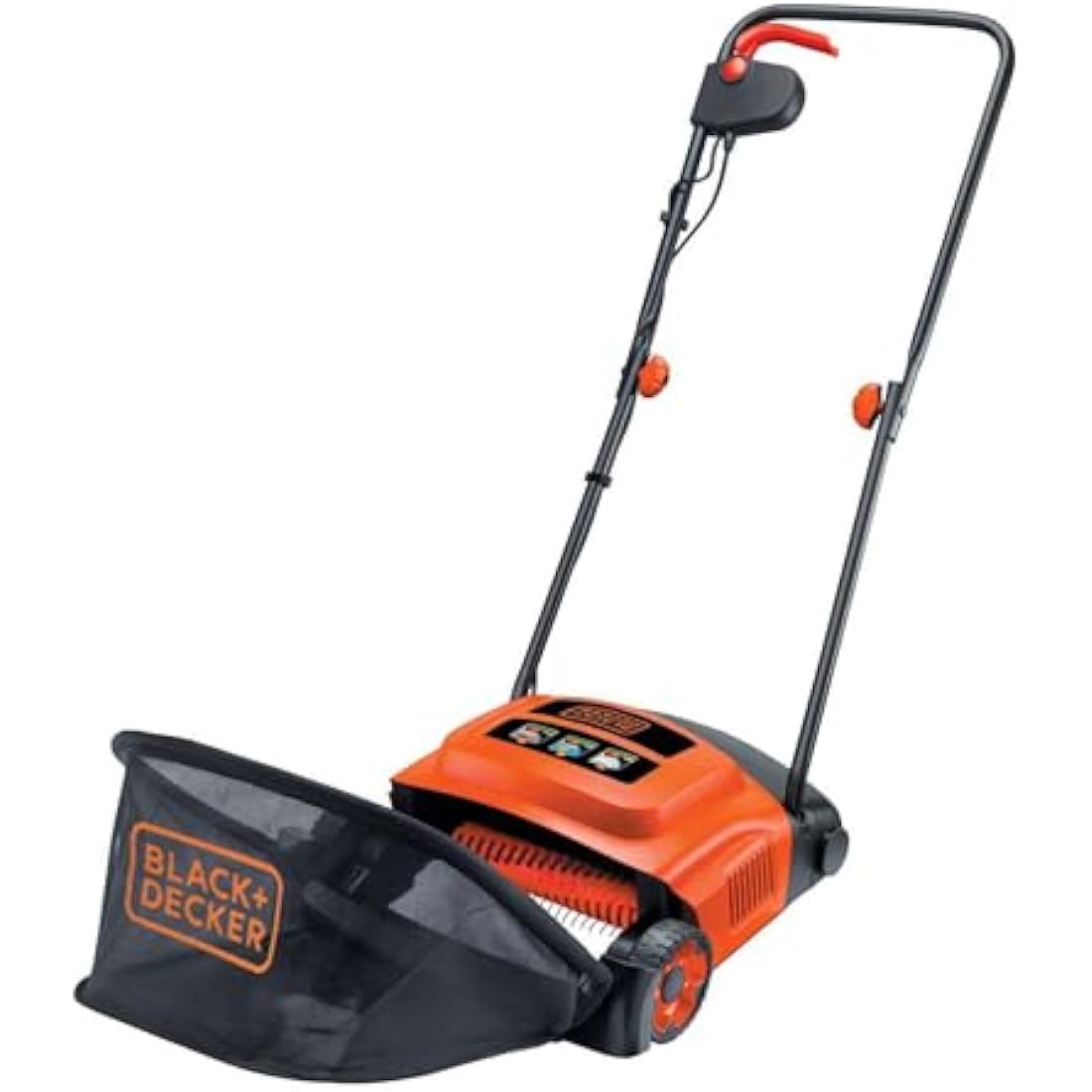 BLACK+DECKER Lawn Raker, 600W, Adjustable Height Scarifier with Large Capacity Front Loading Grass Box, GD300-GB