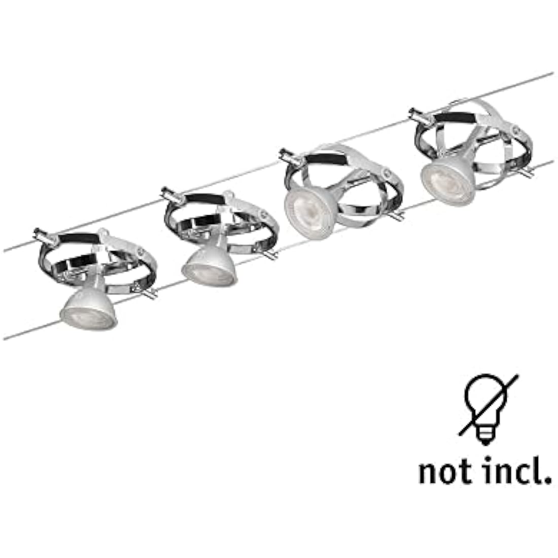Paulmann 94144 Cable Lighting System – Cardan Set, Extendable Max 4 x 10 Watt Matt Chrome/Chrome Wire Suspension Lamps Without Bulbs