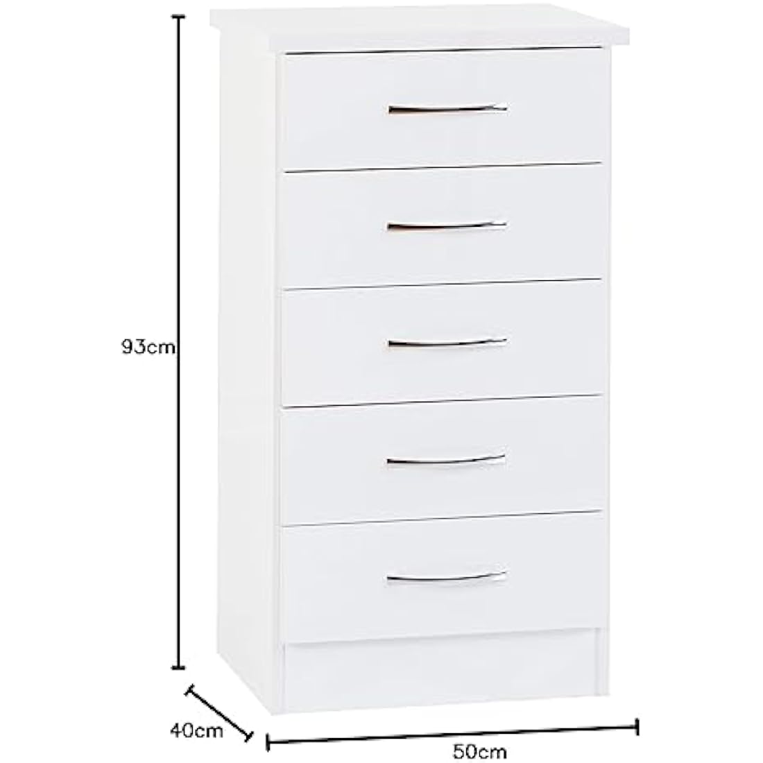 Seconique Nevada 5 Drawer Narrow Chest in White Gloss