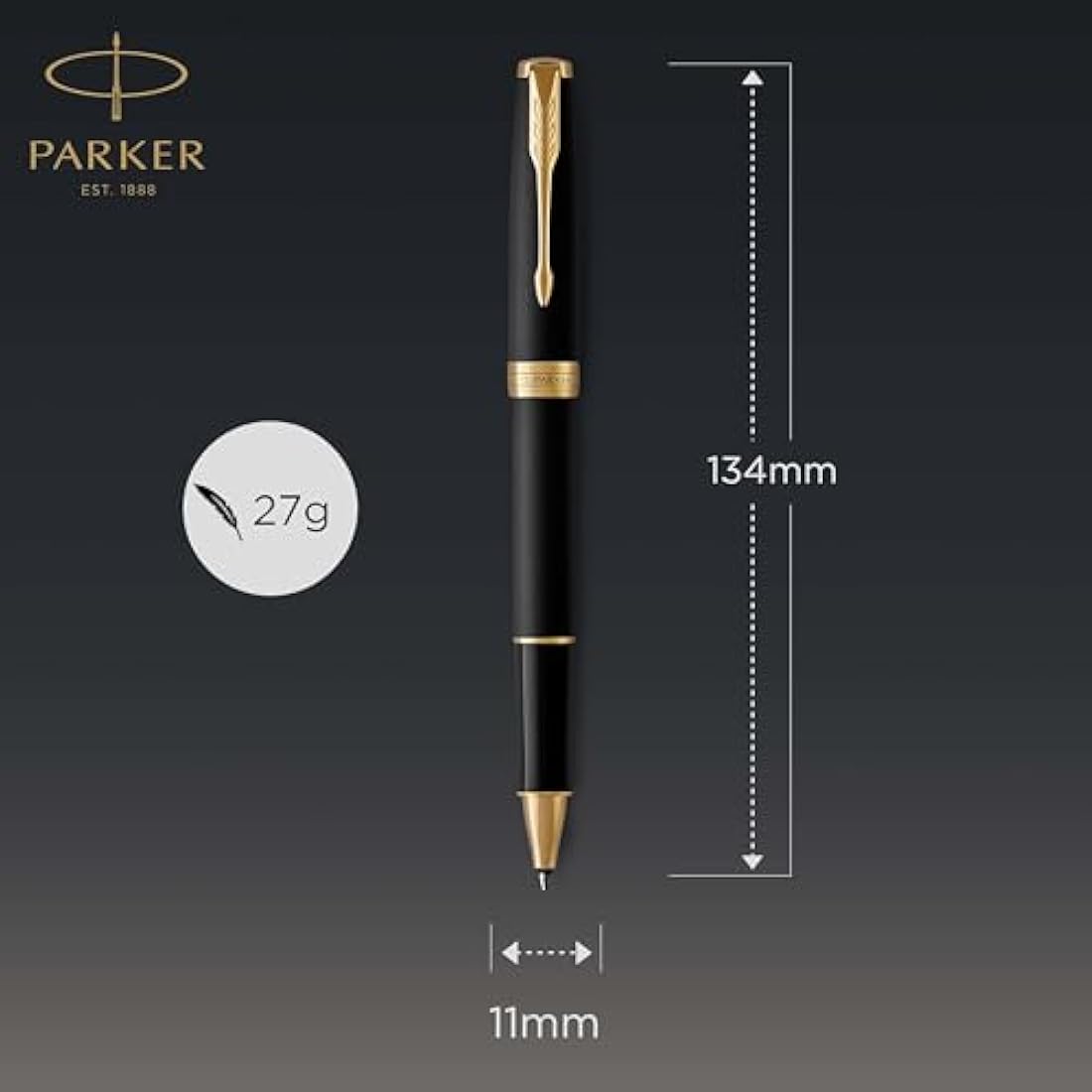 Parker Sonnet Rollerball Pen | Matte Black Lacquer with Gold Trim | Fine Point Black Ink | Gift Box