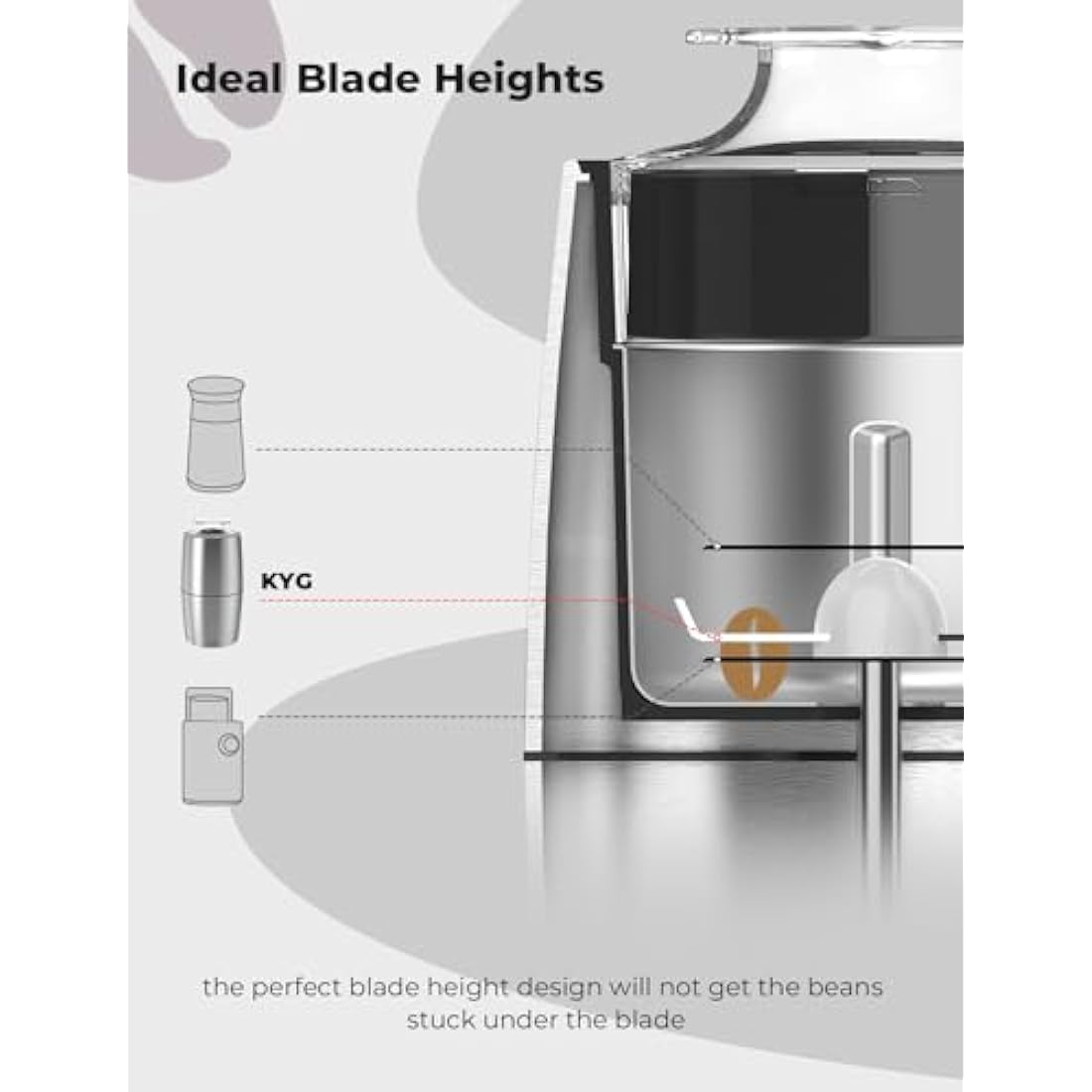 KYG Electric Coffee Grinder - Stainless Steel 300W Motor, 70g Capacity, Low Noise 45dB for Coffee Beans, Spices, etc